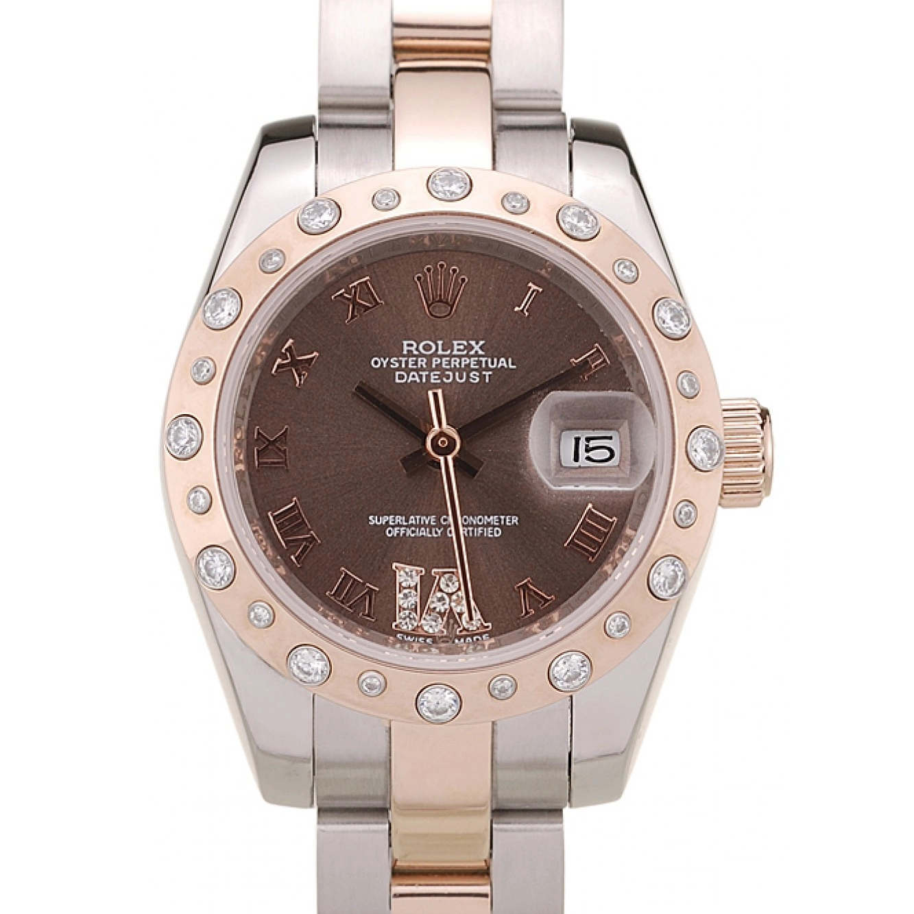 MiroTime 0814 Rolex DateJust Brushed Stainless Steel Case Brown Dial Diamond Plated